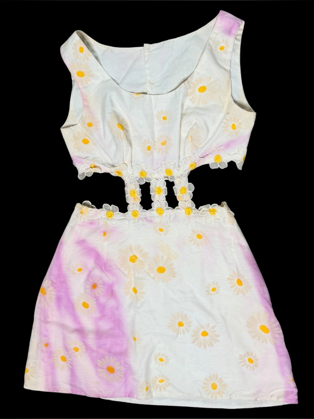 VTG 1960s Handmade Daisy Cutout Mini Dress Mod Flower Power Psychedelic GoGo XS